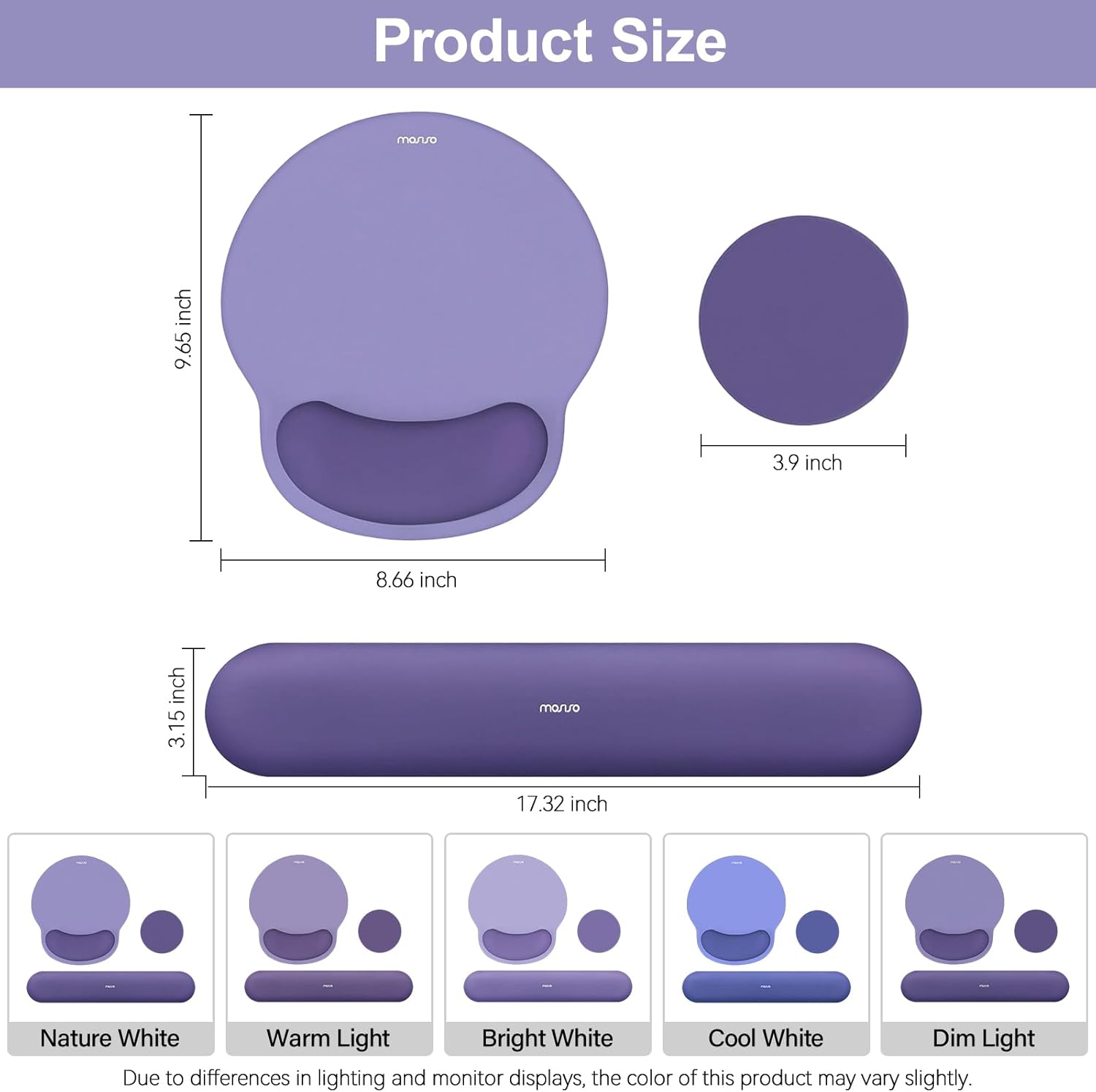 Product Size  
- Height: 9.65 inch  
- Diameter: 3.9 inch  
- Length: 8.66 inch  
- Width: 3.15 inch  
- Total Length: 17.32 inch  

Lighting Options:  
- Nature White  
- Warm Light  
- Bright White  
- Cool White  
- Dim Light  

Note: Due to differences in lighting and monitor displays, the color of this product may vary slightly.