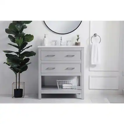 Front. Elegant Kitchen and Bath - 30 inch Single Bathroom Vanity in Grey - Grey.