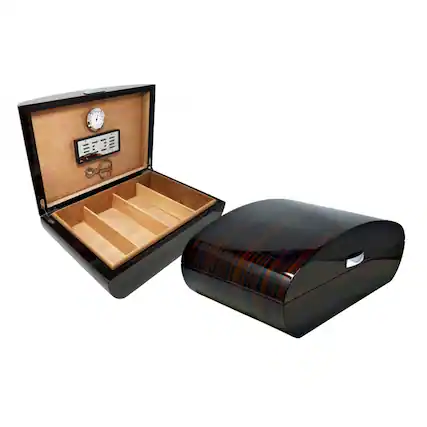 Front. Prestige - Winston Cigar Humidor - Ebony Wood Finish.