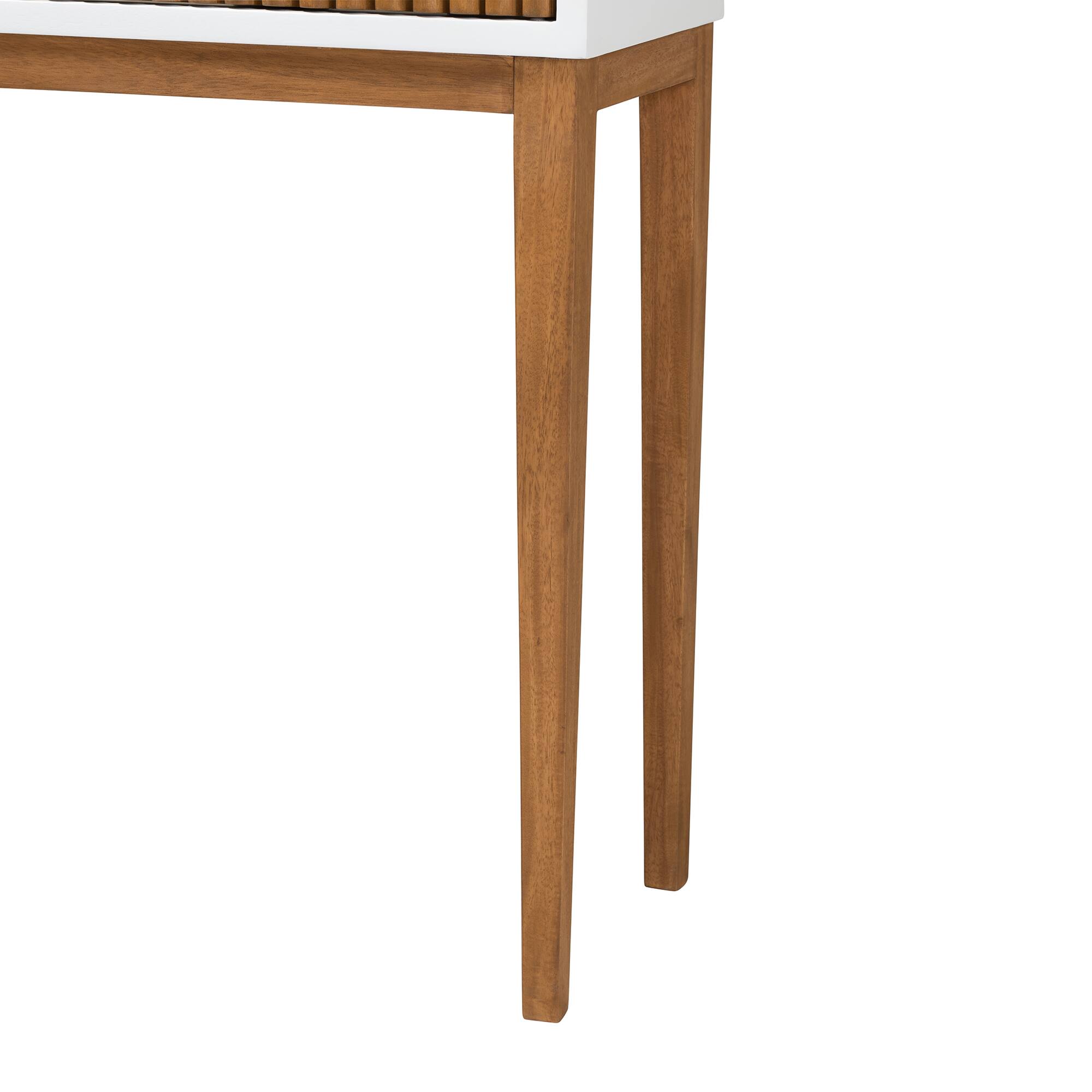 Alt View 2. bali & pari - Odile Mid-Century Modern Bayur Wood 1-Drawer Console Table - Natural Brown/White.