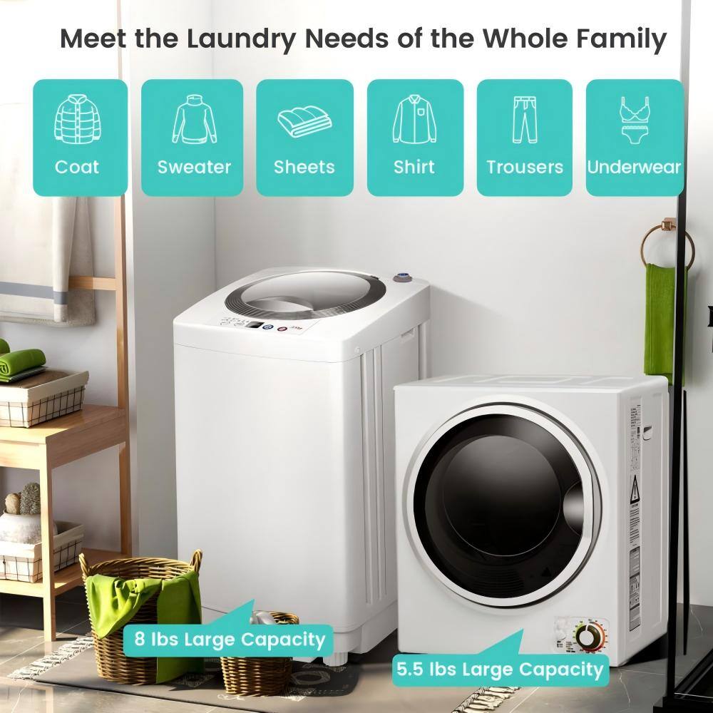 Meet the Laundry Needs of the Whole Family

- Coat
- Sweater
- Sheets
- Shirt
- Trousers
- Underwear

8 lbs Large Capacity

5.5 lbs Large Capacity