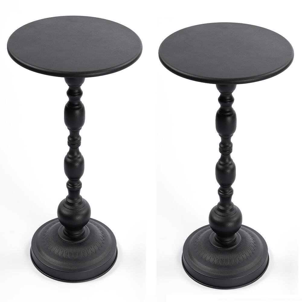 Front. Loheer - Loheer Vintage Metal Coffee Table Round Side Table for Sofa Bedside Nightstand Small Space Accent Table Black Iron - Black.