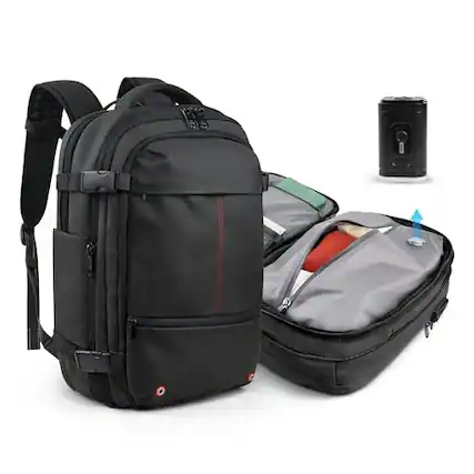 Front. Vulpecula Spade - Backpack for Travel, 60L Expandable Vacuum Backpack with Electric Vacuum Pump, Water-Resistant & TSA Anti-Theft for - Black Upgraded.