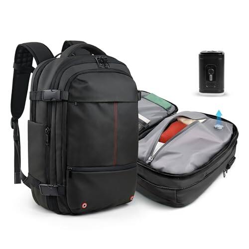 Front. Vulpecula Spade - Backpack for Travel, 60L Expandable Vacuum Backpack with Electric Vacuum Pump, Water-Resistant & TSA Anti-Theft for - Black Upgraded.