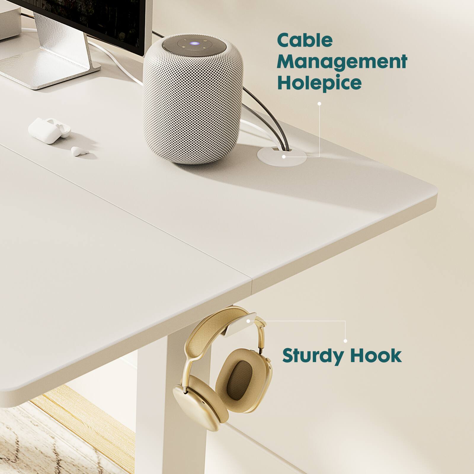 Cable Management Holepice, Sturdy Hook