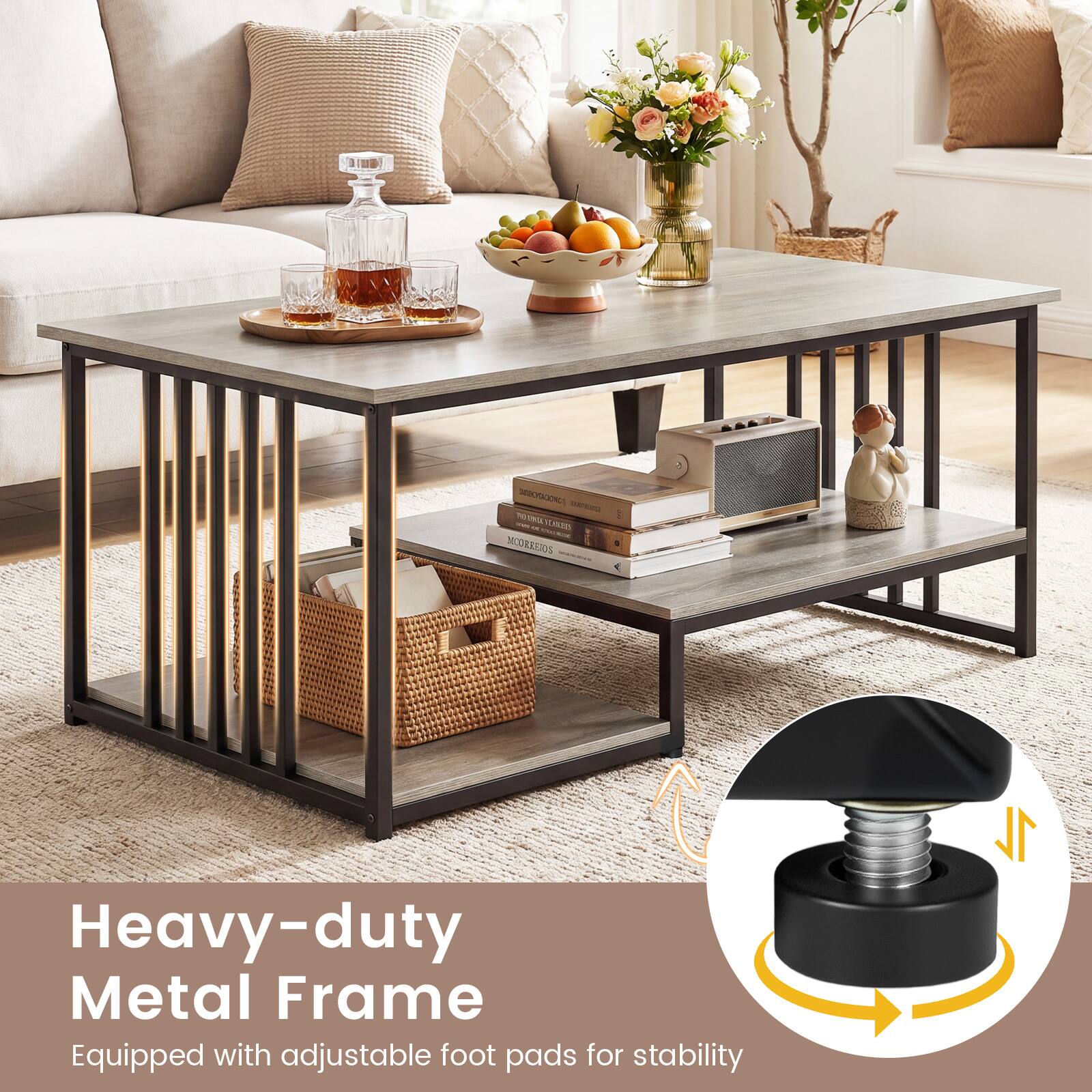 SORACONE - Heavy-duty Metal Frame Equipped with adjustable foot pads for stability