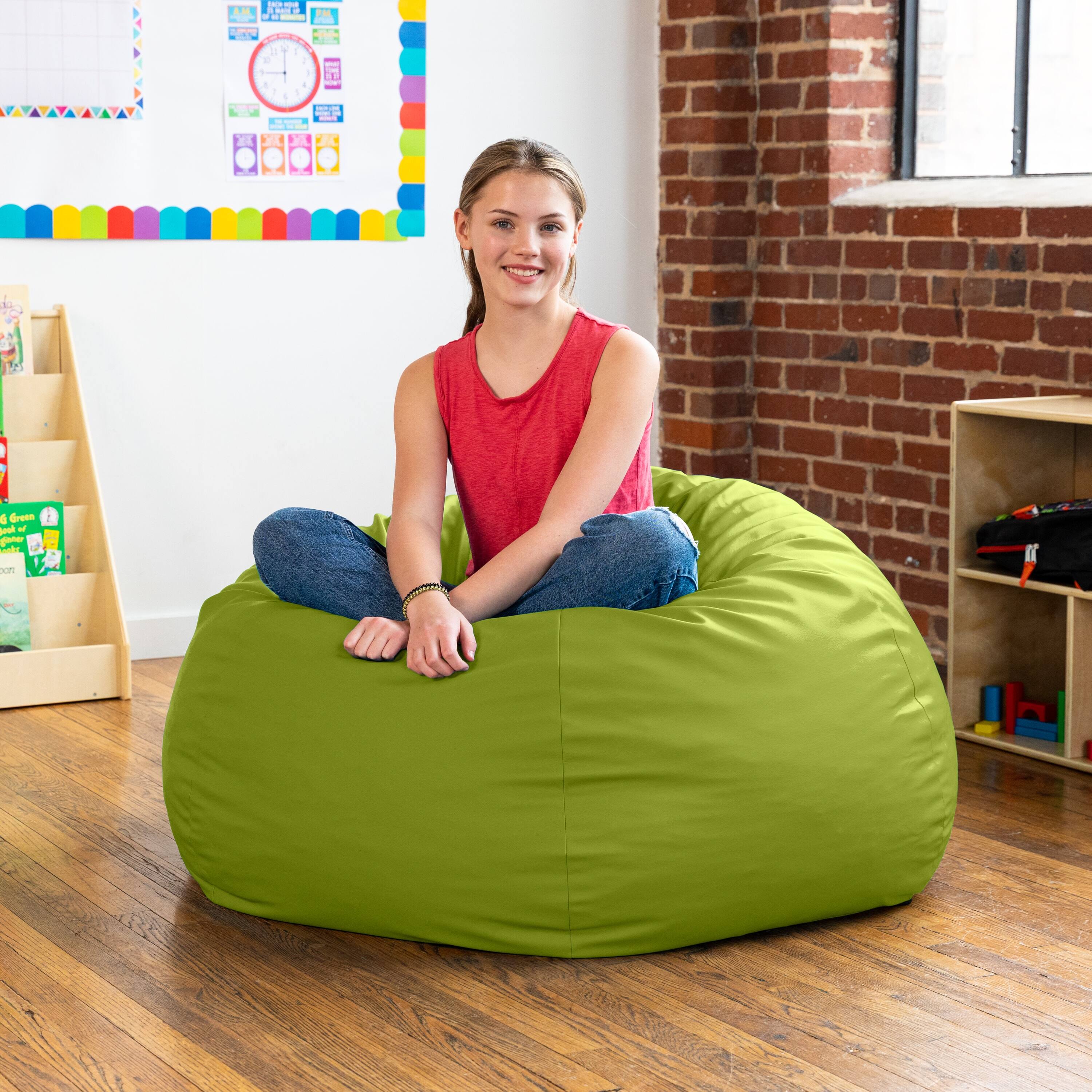 Back. Jaxx - Jaxx Gumdrop Commercial Grade Bean Bag for Educational Environments, Large Size - Premium Vinyl - Green - Green.