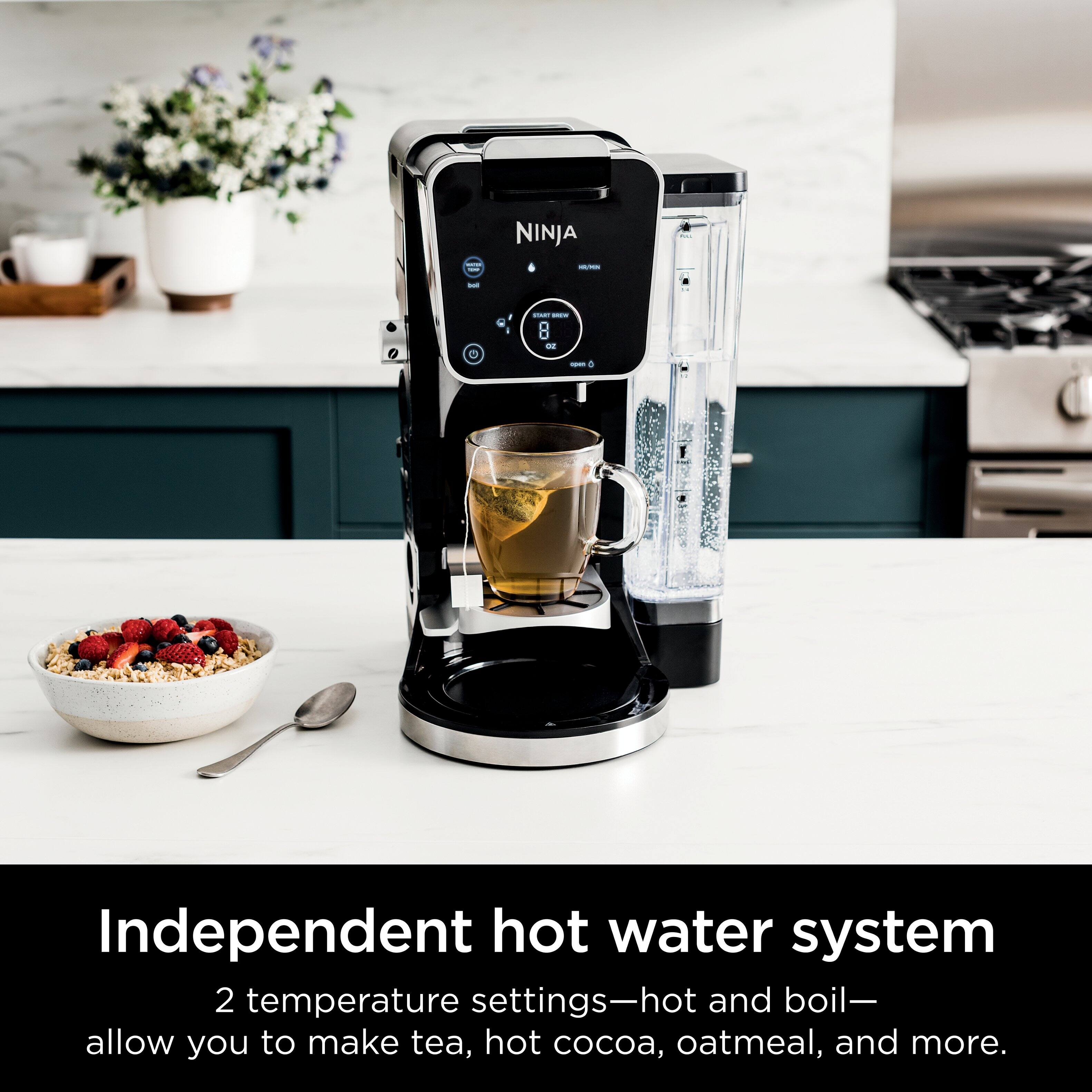 NINJA - Independent hot water system  
2 temperature settings—hot and boil—allow you to make tea, hot cocoa, oatmeal, and more.