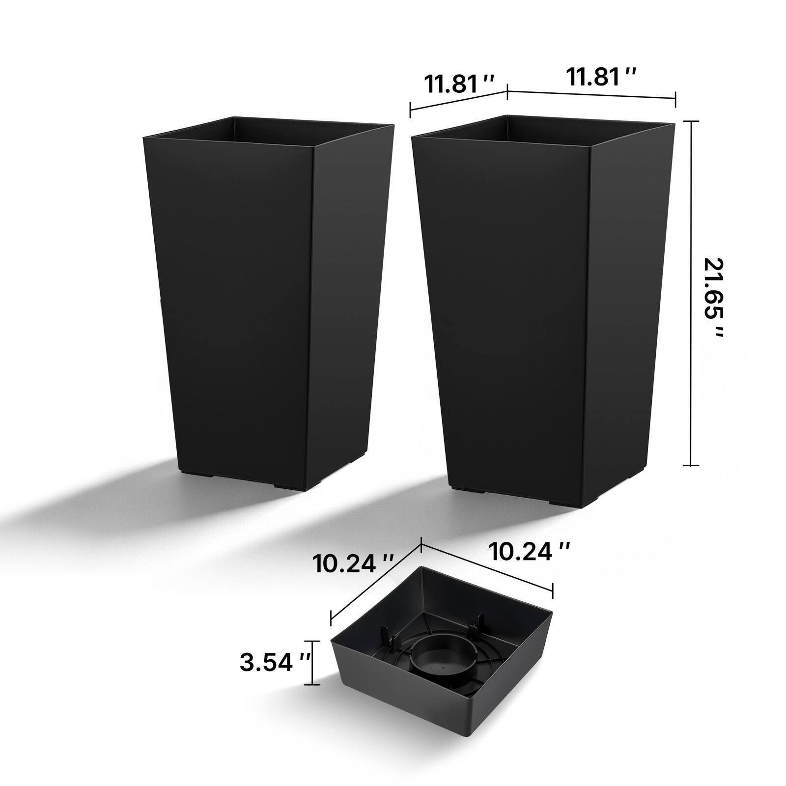 11.81" x 11.81" x 21.65"  
10.24" x 10.24" x 3.54"