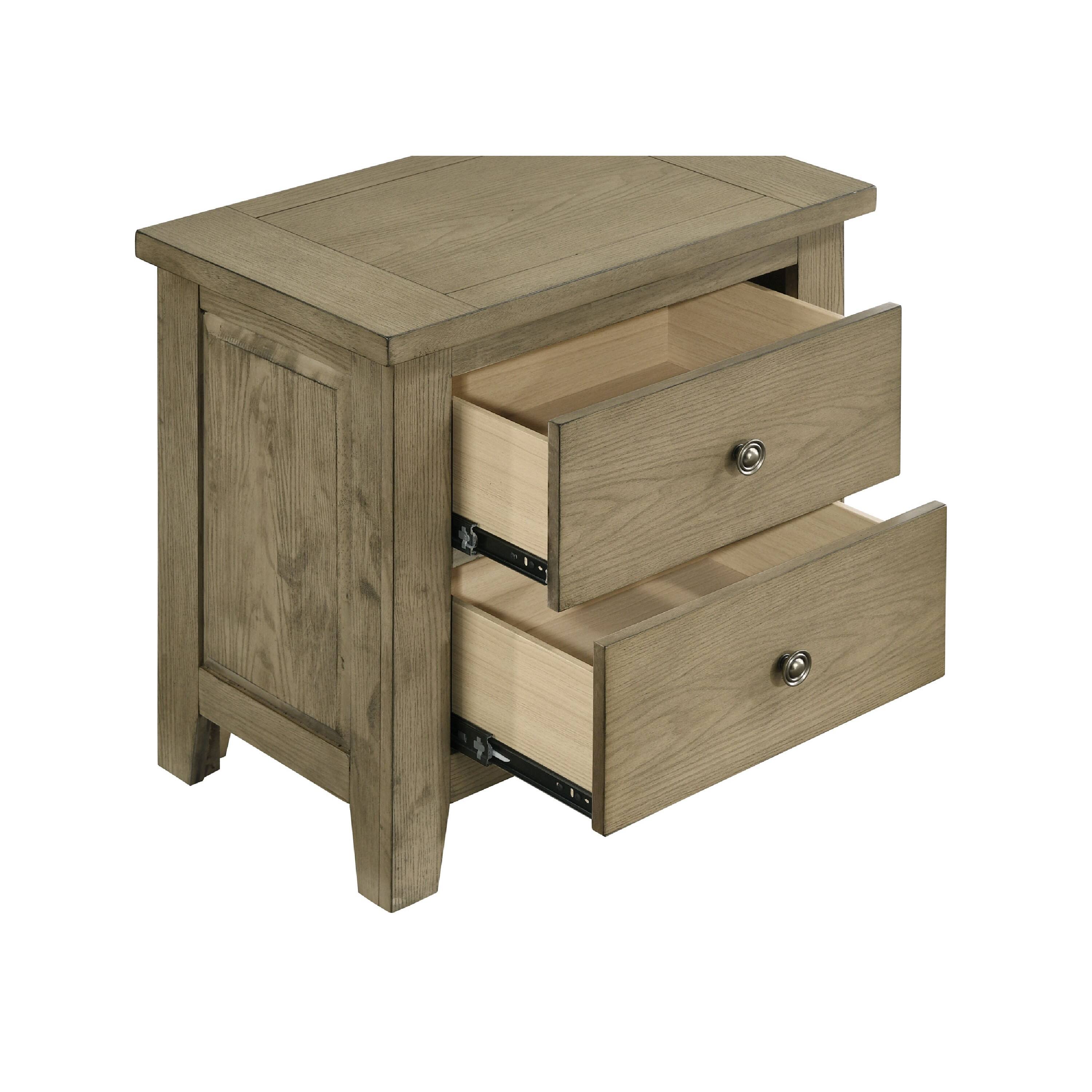 Alt View 4. Manhattan Lane - Hazel Nightstand, 2 Drawers, Antique Nickel Knobs, Wood 25 Inch - Vineyard Oak Brown.