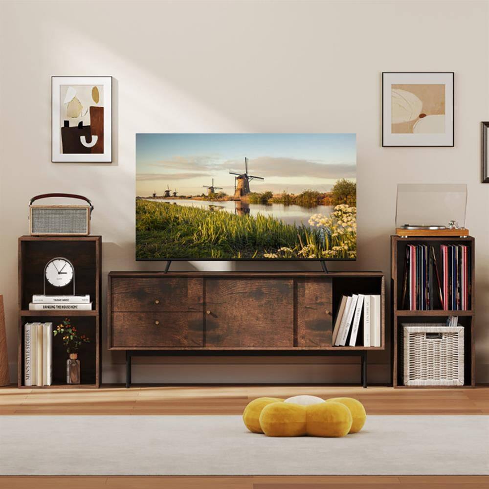 Back. Kadyn - Storage Shelf, Bookcase,Cube Storage Organizer Stackable Open Book Shelf Wooden Display Shelving Unit-Rustic Brown - White.