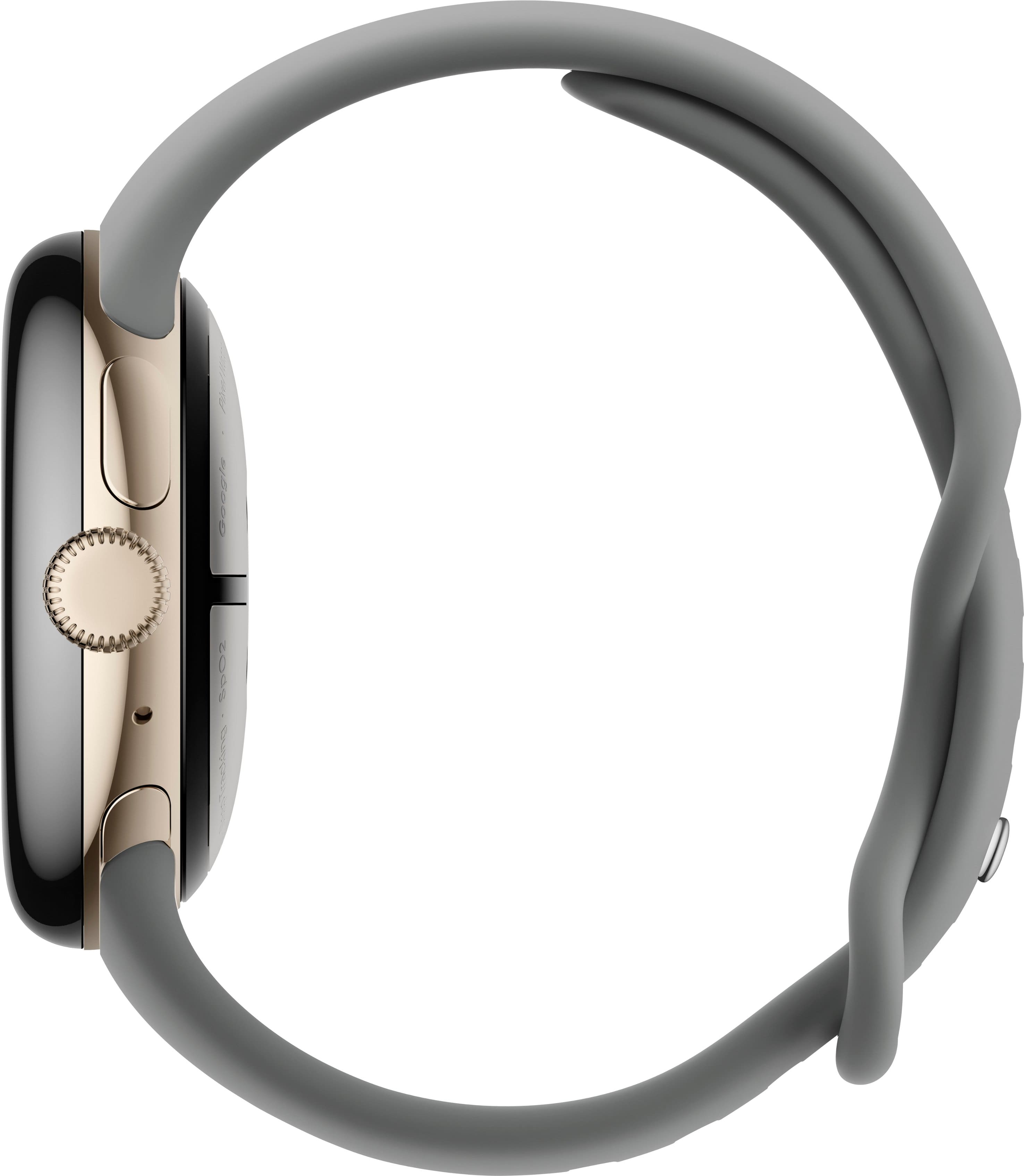 Left. Google - Pixel Watch 3 (41mm) Smartwatch with Rose Quartz Band - LTE - Polished Silver.