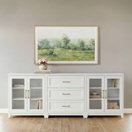 Martha Stewart - Bedford 2-Piece Modular Cabinet and 3-Drawer Base Cabinet Set with Premium Hardware, Soft-Close Glass Doors - White Frame/Gold Hardware