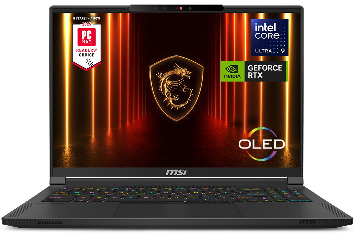 MSI - Stealth 16 AI 16" 240Hz QHD+ OLED Gaming Laptop - Intel U9-285H - NVIDIA GeForce RTX 5070 - 32GB Memory - 1TB SSD - Core Black - Front_Zoom