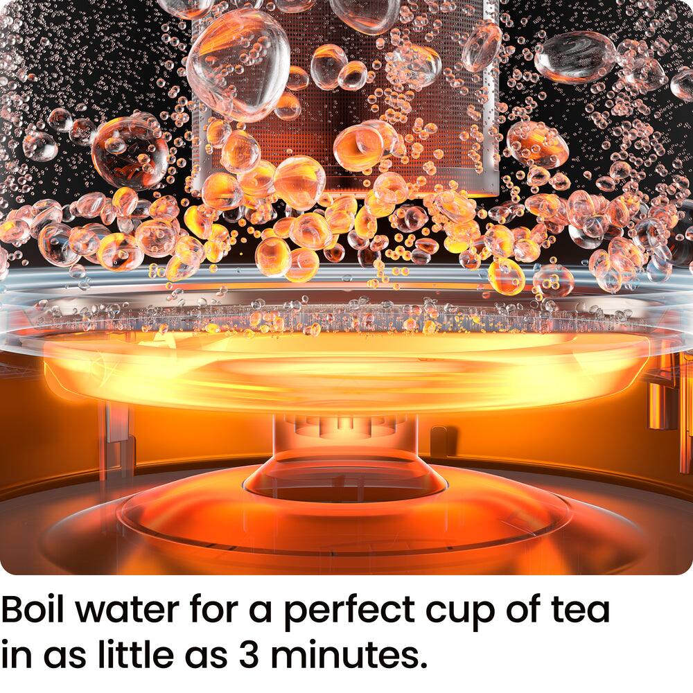 Boil water for a perfect cup of tea in as little as 3 minutes.