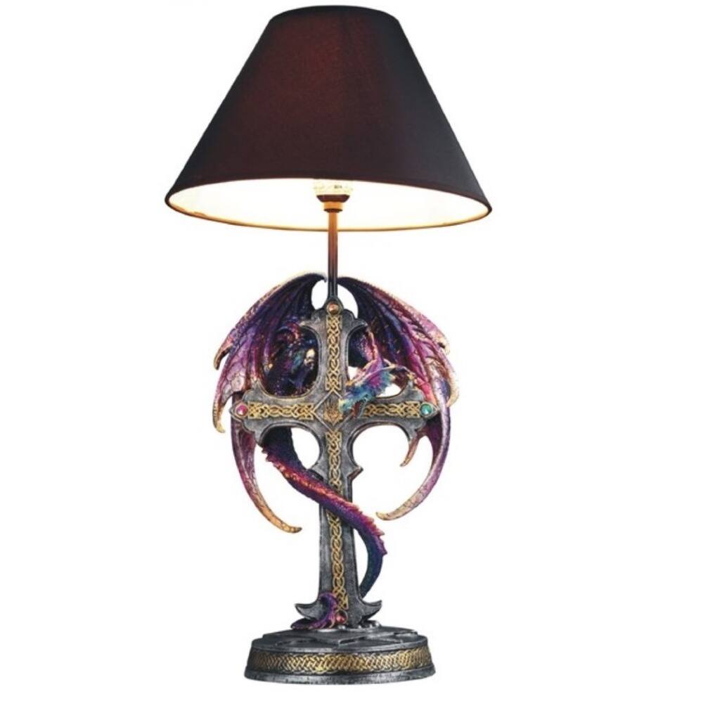 Front. FC Design - FC Design 24.5"H Purple/Blue Dragon Embracing Cross Table Lamp Statue Fantasy Decoration Figurine - Multicolor.