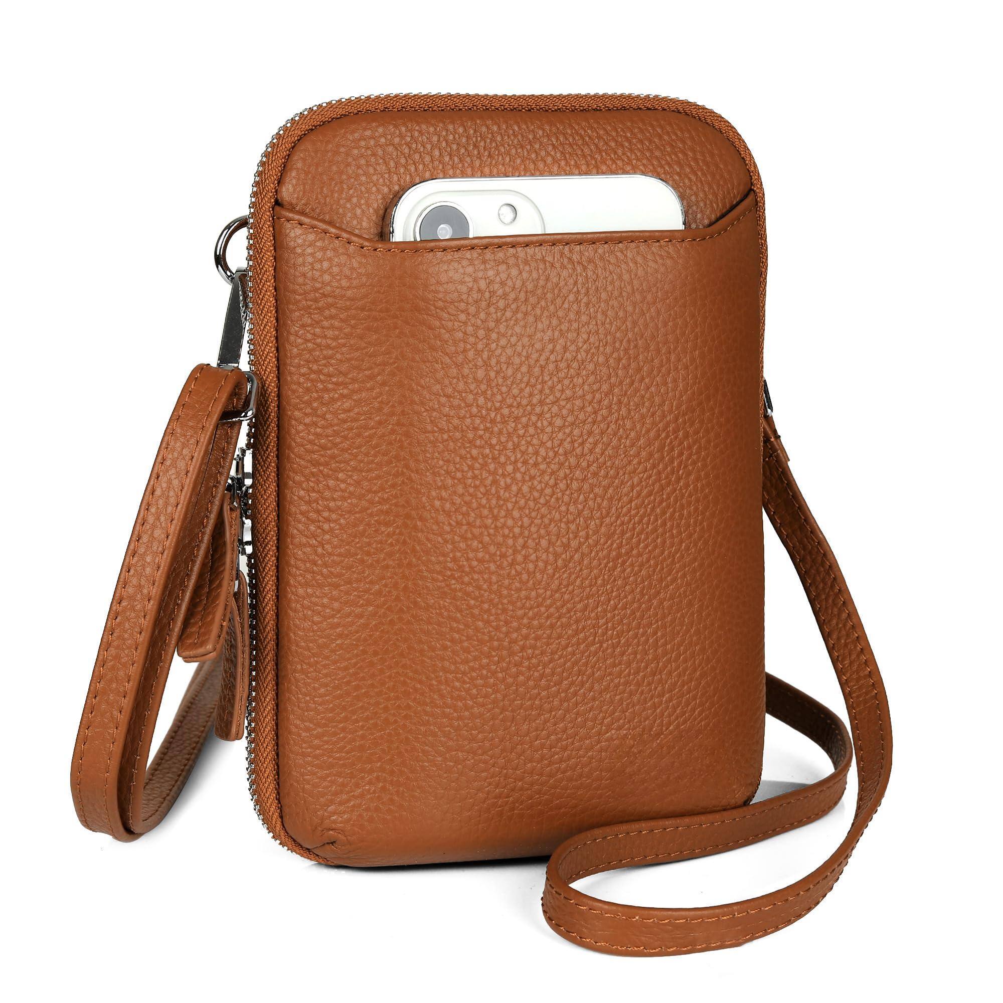 Live At Space - Genuine Leather Crossbody Cell Phone Purse For Women Small Zip Around Rfid Blocking Wallet Bags 1.blend of - Cognac Brown