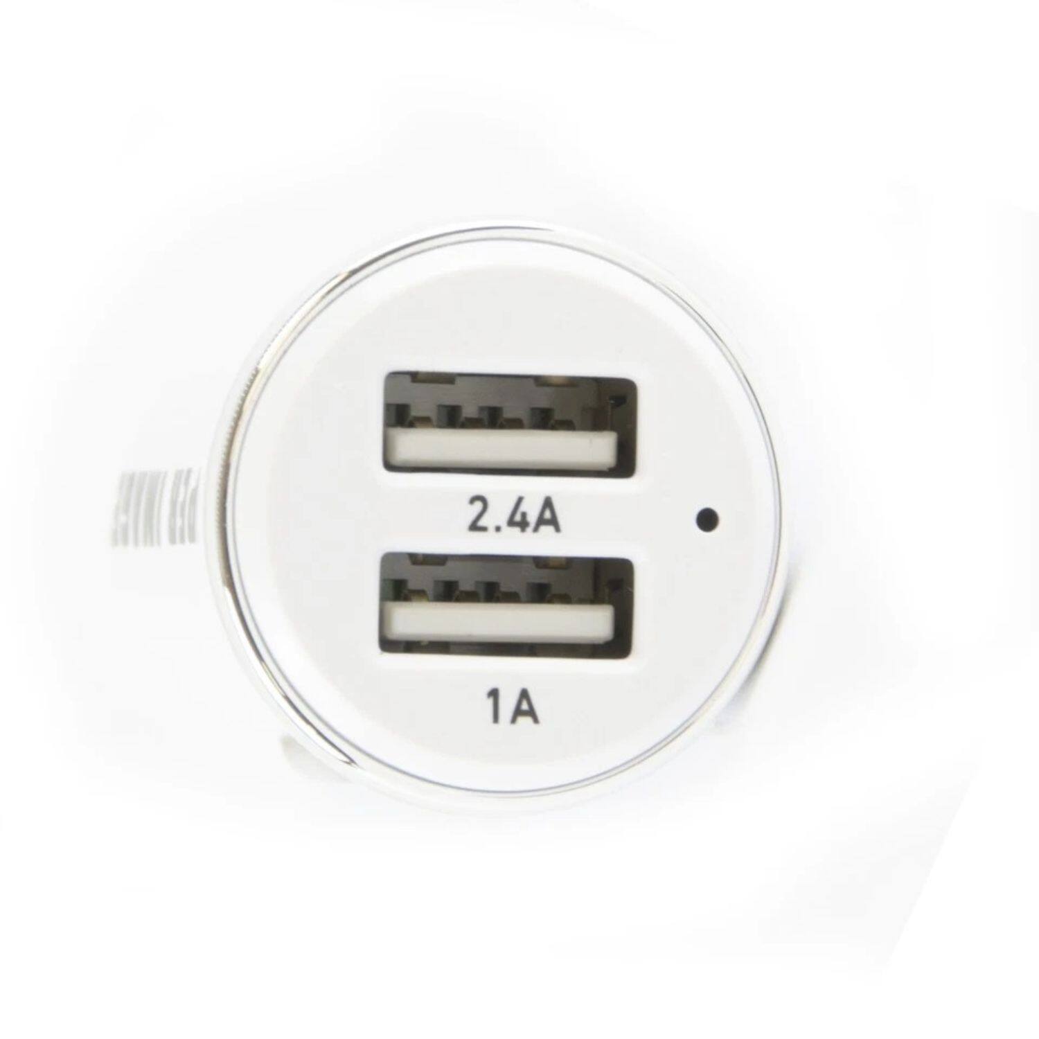 Angle. Stock Preferred - Dual USB Car Charger 2.4A Fast Charging - White.