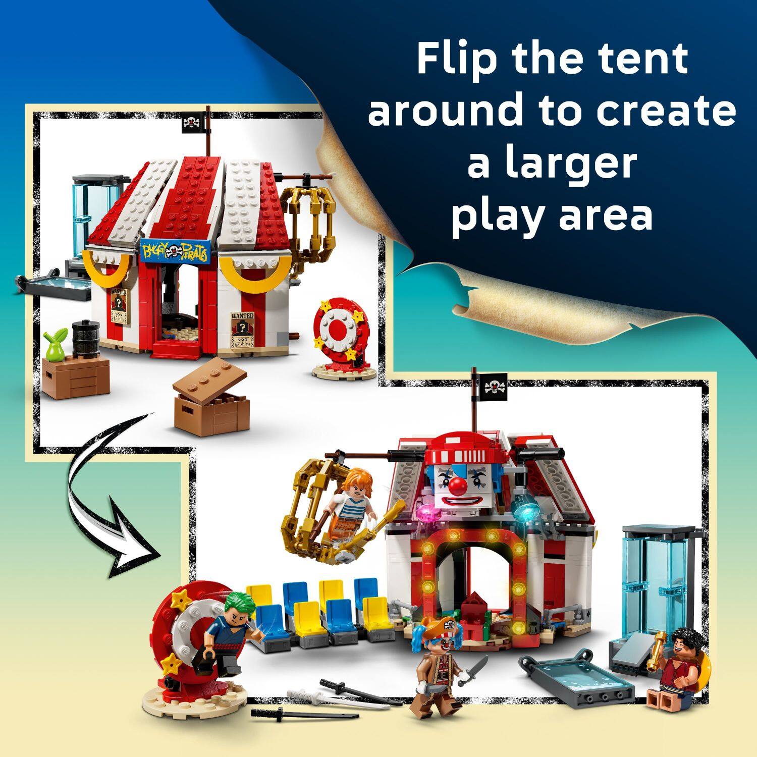 Flip the tent around to create a larger play area.