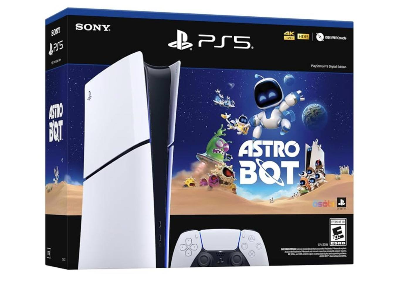 SONY PS5. P15 PSS. 4K 120 HDR DISC-FREE Console PlayStation 5 Digital Edition ASTRO BOT. EVERYONE 10. ESRB X