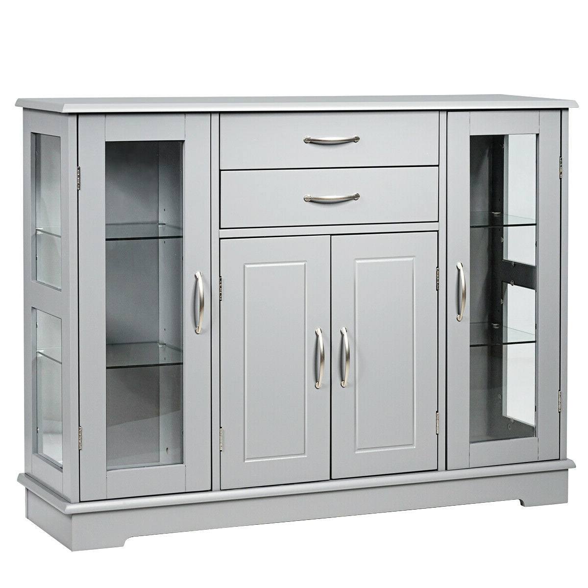 Alt View 1. Boyel Living - Gray Sideboard Buffet Server Storage Cabinet with Glass Doors and 2 Drawers - Gray.