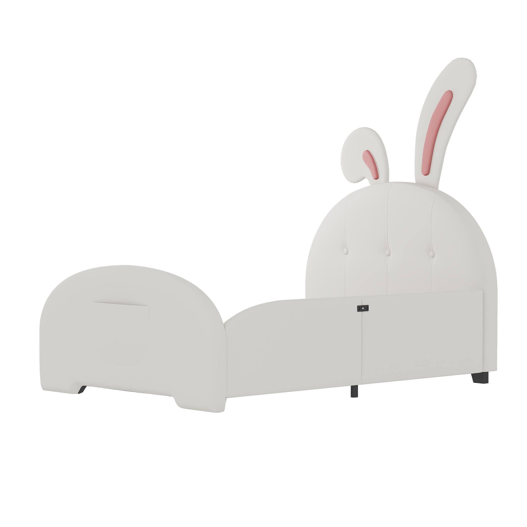 Alt View 2. GOODSILO - Upholstered Twin Size Princess Bed with Unique Animal-Shaped Design and Platform Support - White.