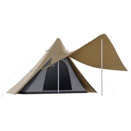 Outsunny - 15.4' x 15.4' x 8.5' Teepee Tent, Waterproof Camping Tent for 2-3 Person, Floor and Carry Bag with Porch Area - Coffee