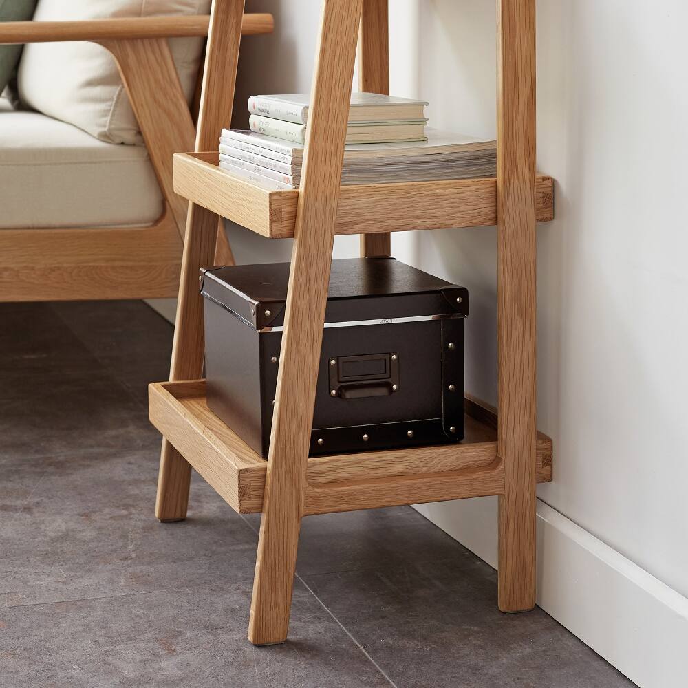 Alt View 2. Loheer - Loheer 3-tier solid oak bookshelf, wood entryway shoe rack with A-shape structure, 31.5-inch height - Yellow.