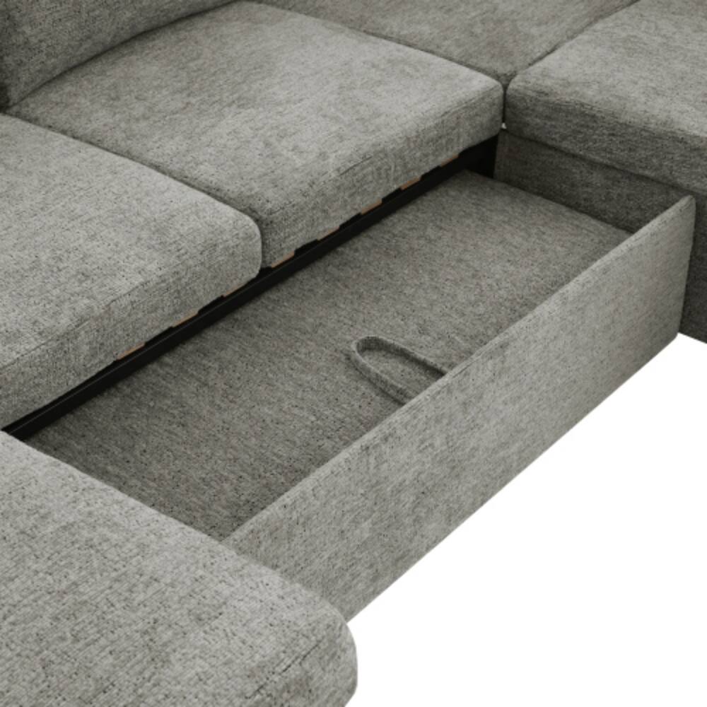 Alt View 4. LUCKY ONE - 109.9" U-Shaped Convertible Sectional Sofa Bed w/ Storage Cup Holders USB Ports - LIGHT GREY.