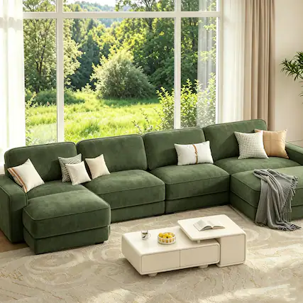 Front. Dyonery - Dyonery 158" Extra Large Modular Sectional Sofa, CHENILLE Fabric, , Tool-Free Assembly,Green - Green.