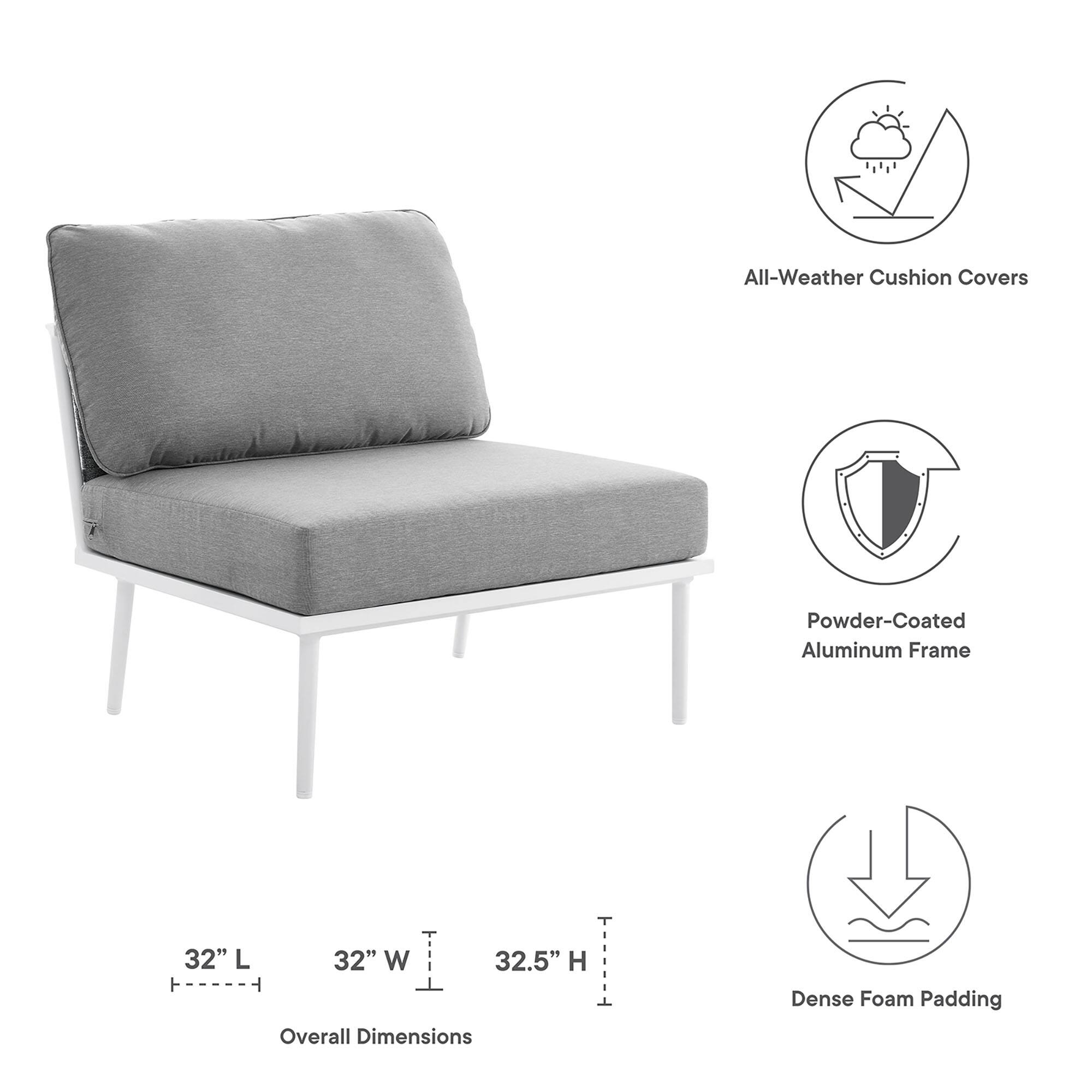 All-Weather Cushion Covers  
Powder-Coated Aluminum Frame  
32" L x 32" W x 32.5" H  
Overall Dimensions  
Dense Foam Padding