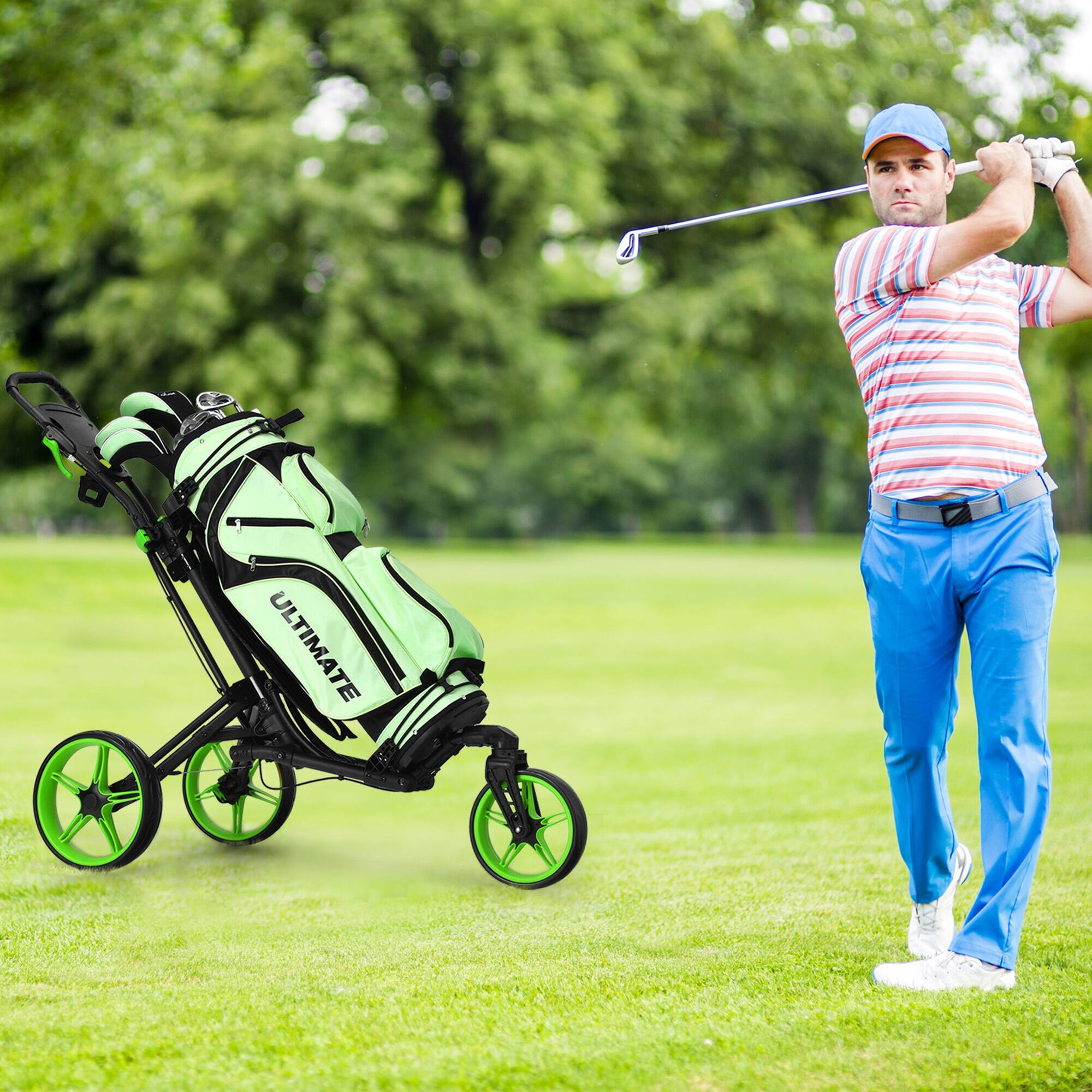 Alt View 3. Gymax - Gymax 3 Wheels Foldable Golf Push Pull Cart Trolley w/ Adjustable Handle Brake Green - Green.