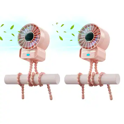 Front. PRIMEPLUS - 2-Pack Multifunctional Portable Stroller Mini Handheld Fan, 4 Speeds 6600rpm Rechargeable, Extended Tripod - Pink-2pcs.