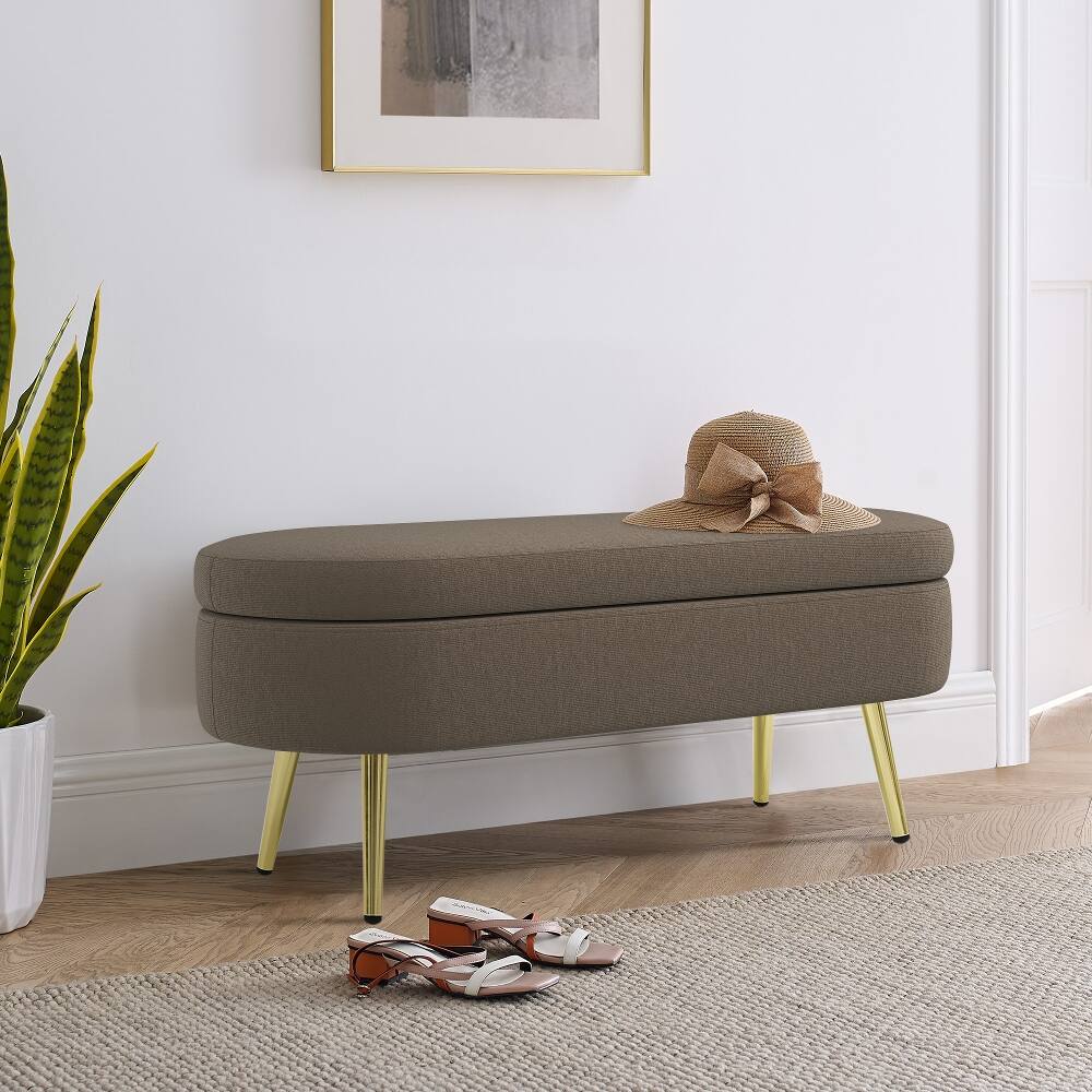 Alt View 1. Ropilly - Ropilly Brown Oval Storage Ottoman Flannel Bench Metal Legs - Brown.