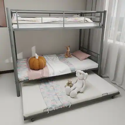 Front. GOODSILO - Heavy-Duty Twin Over Twin Bunk Bed with Safety Rails and Ladder, Sturdy Metal Frame for Kids and Teens - Silver.