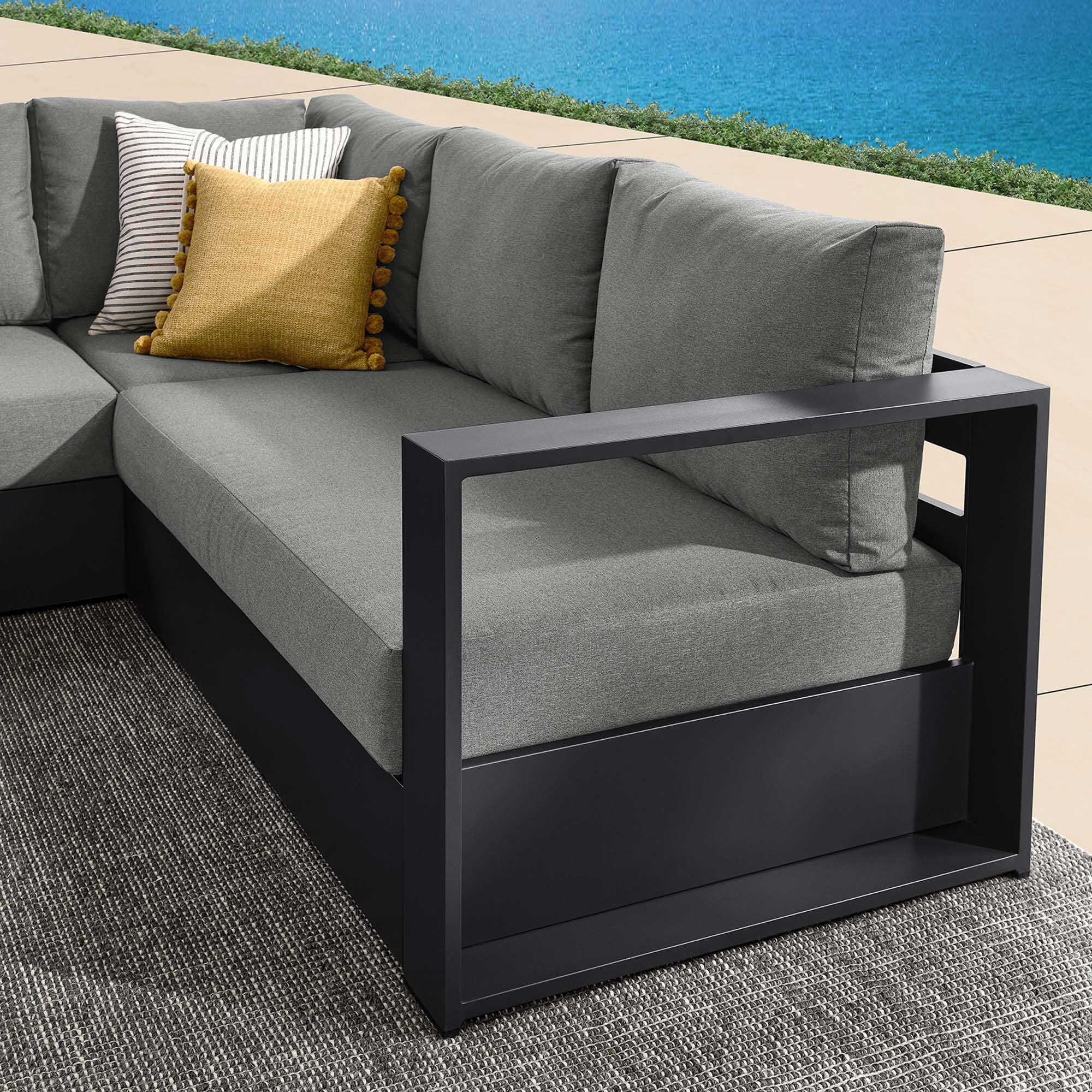 Alt View 2. Modway - Tahoe 3-Piece Outdoor Patio Powder-Coated Aluminum Sectional Sofa Set by Modway - Gray Charcoal.