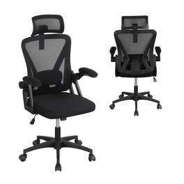 SlickBlue - Ergonomic Mesh Office Chair with Adjustable Lumbar Support and Flip-Up Arms - Black