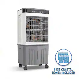 FUFU & GAGA - 9.5 Gal Evaporative Air Cooler with Remote – Indoor Outdoor Portable Cooling Fan with 4 Ice Packs, 3 Speeds - White & Gray