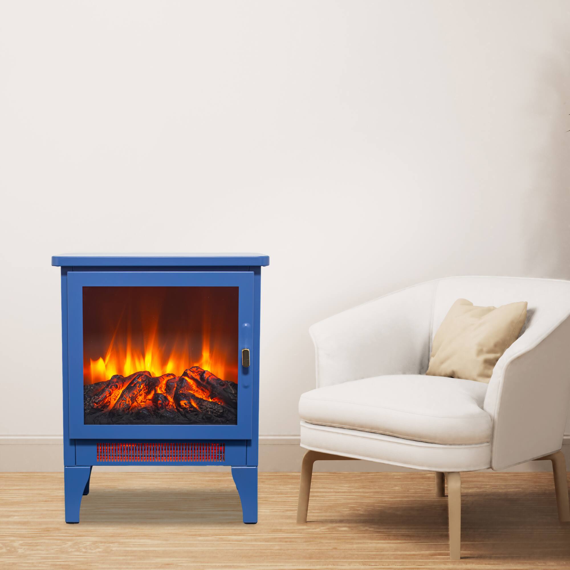 Alt View 8. Ecooso - 18 inch high Freestanding Electric Fireplace Stove Heater with 3D Flame Effect - Aqua Blue.