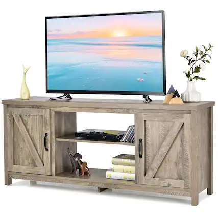 Front. Costway - Costway 59" TV Stand Media Console Center w/ Storage Cabinet for 65" TV - Natural.