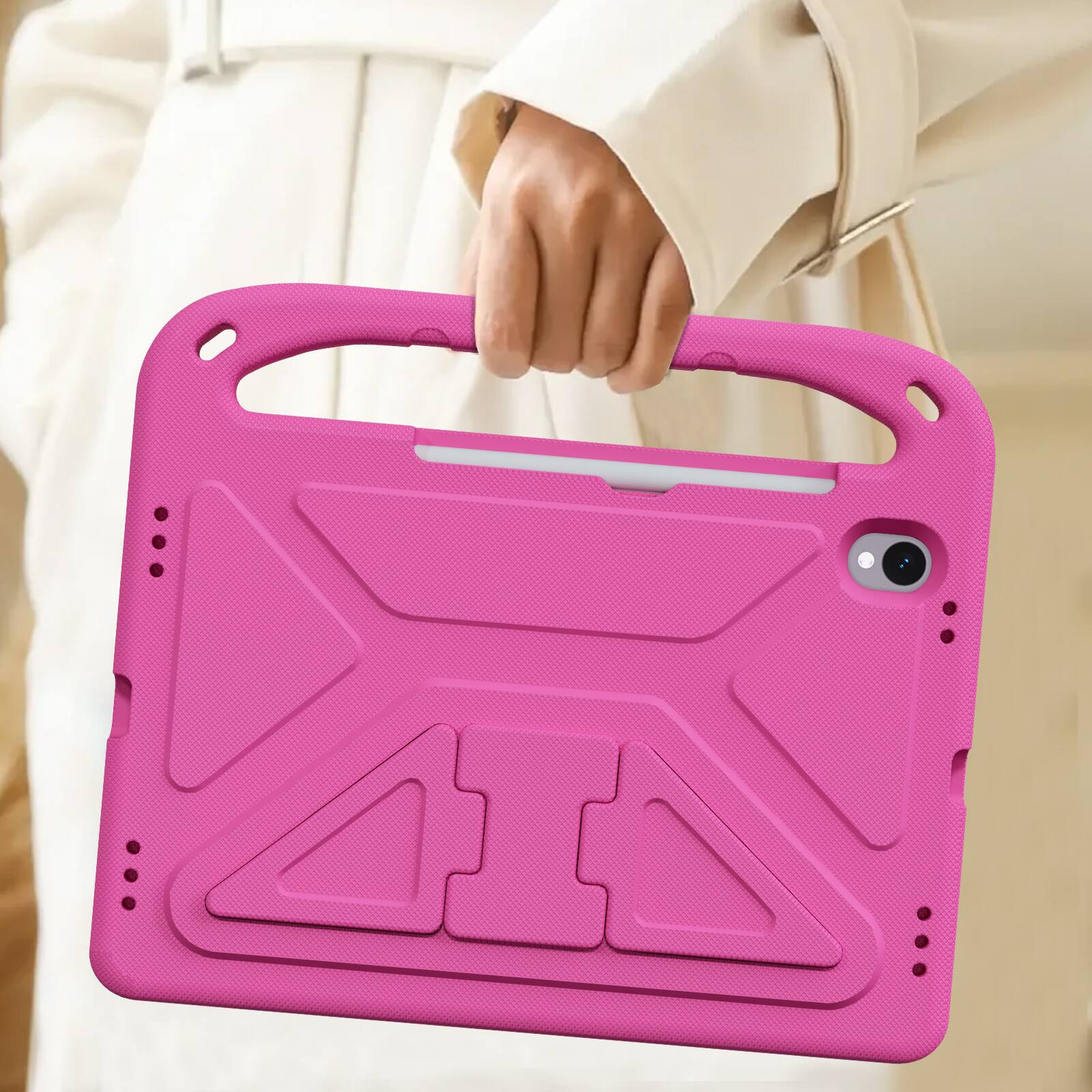 Back. Dteck - For Samsung Galaxy Tab S11 2025 11-inch Rugged Case Kids Friendly EVA Handle Grip Kickstand Shockproof Cover - Rose.