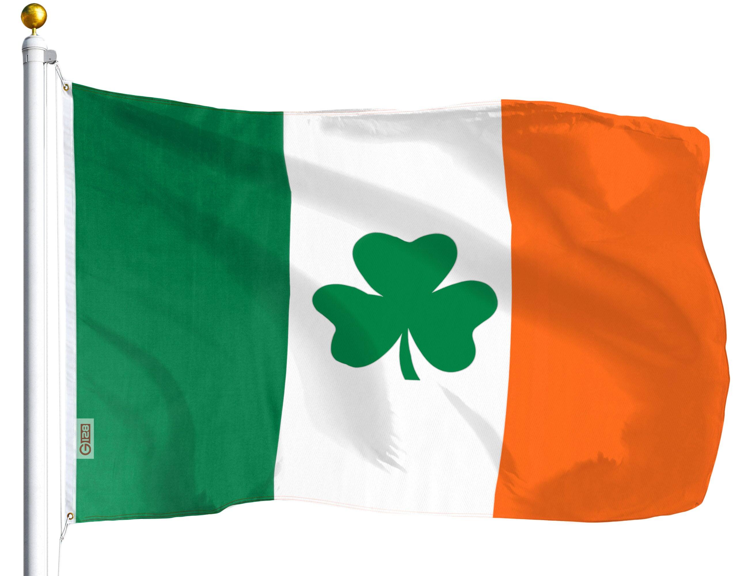 Front. G128 - Irish Shamrock Flag 3x5 ft Printed Polyester - Assorted Colors.