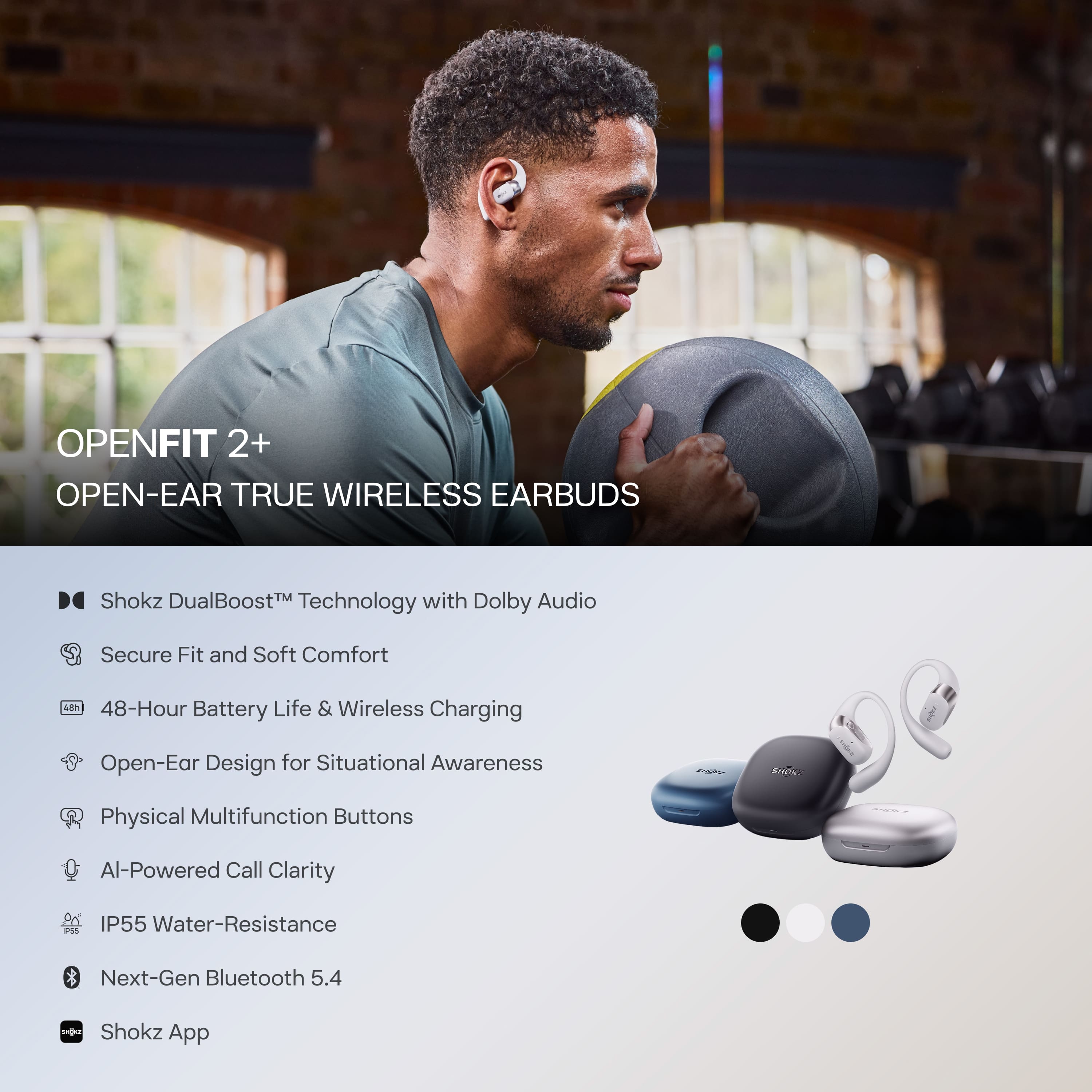 Shokz OpenFit 2+ Open Ear True Wireless Bluetooth Earbuds