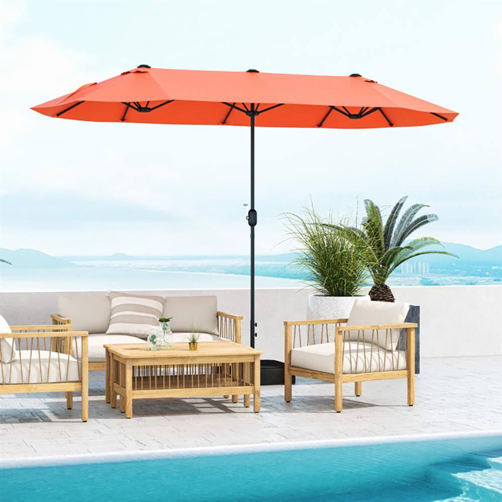 Alt View 1. Kadyn - Outdoor Garden UmbrellaMarket Umbrella13 Feet Double Sided Patio Twin Table Umbrella with Crank Handle Orange - Orange.