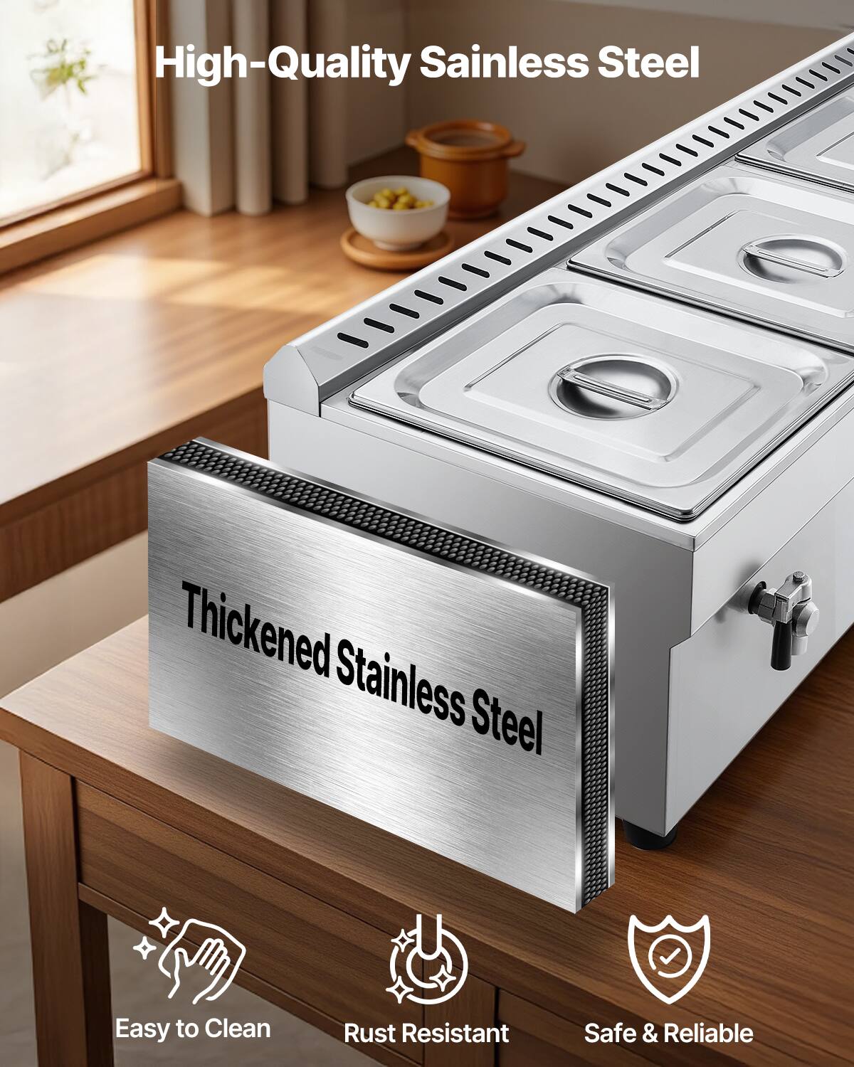 High-Quality Stainless Steel
Thickened Stainless Steel
Easy to Clean
Rust Resistant
Safe & Reliable