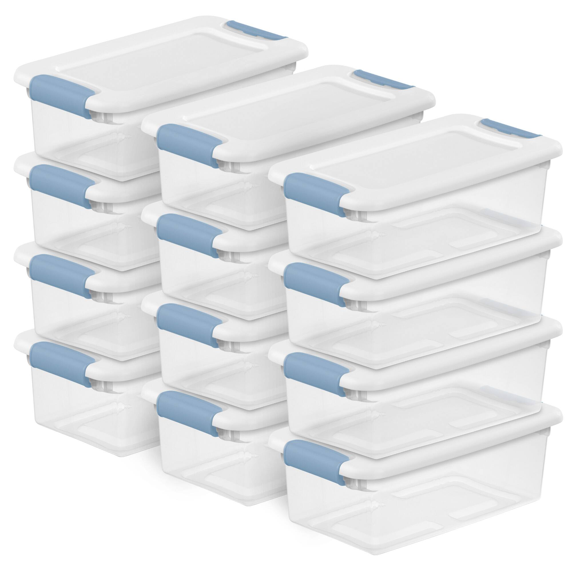 Front. Sterilite - Sterilite 6 Qt. Plastic Stackable Storage Box with Latching Lid, Clear (12 Pack) - Clear/Blue.