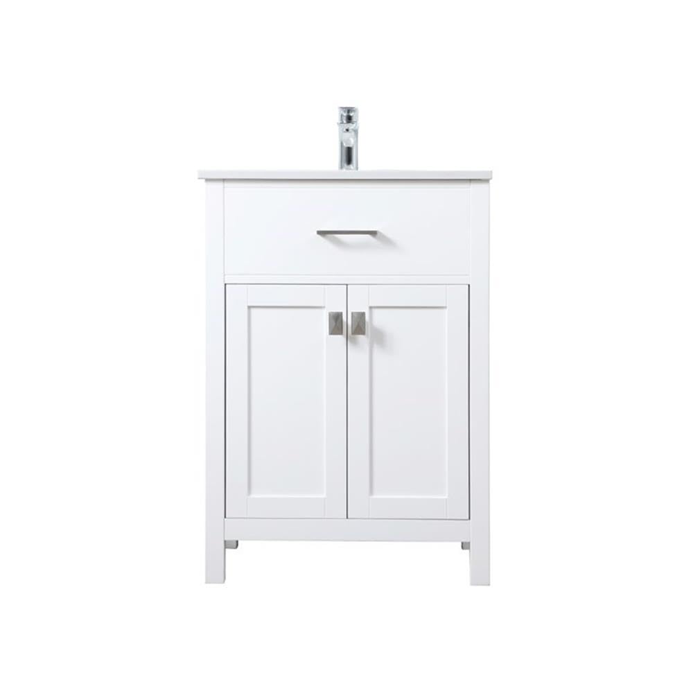 Left. Elegant Kitchen and Bath - 24 Inch SIngle Bathroom Vanity In White - White.