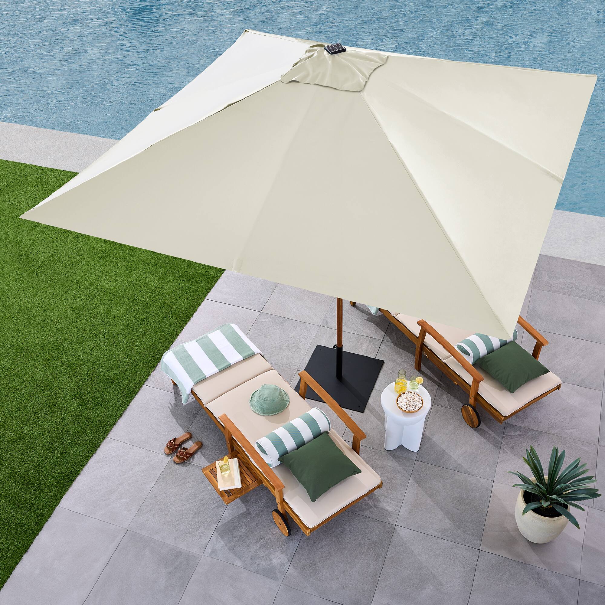 Alt View 4. Best Choice Products - Best Choice Products 9ft Deep Square Solar LED Lighted Patio Umbrella w/ Woodgrain Pattern, UV-Resistant - Ivory - Ivory.