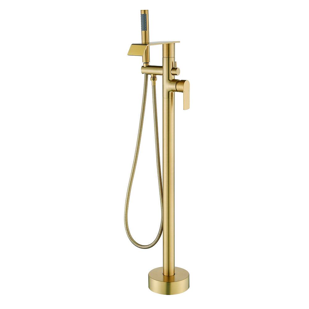 Front. Boyel Living - Black Bathtub Faucet 2-Function Brass Pressure Balance Valve 3-Function Hand Shower 1.5m PVC Hose - Brushed Gold.