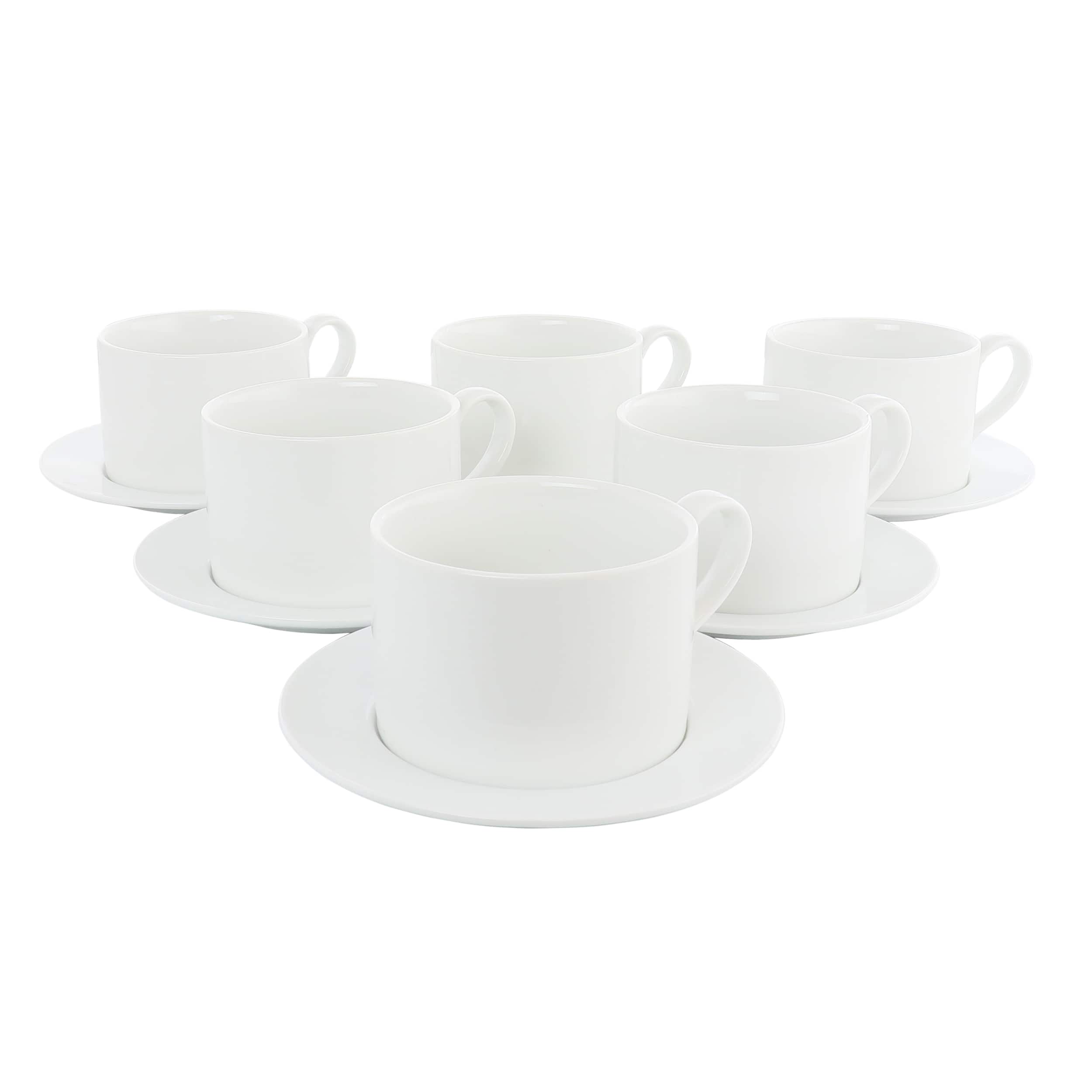 Our Table - Simply 6 Piece 3.75 Inch Porcelain Cups With Saucers Set - White